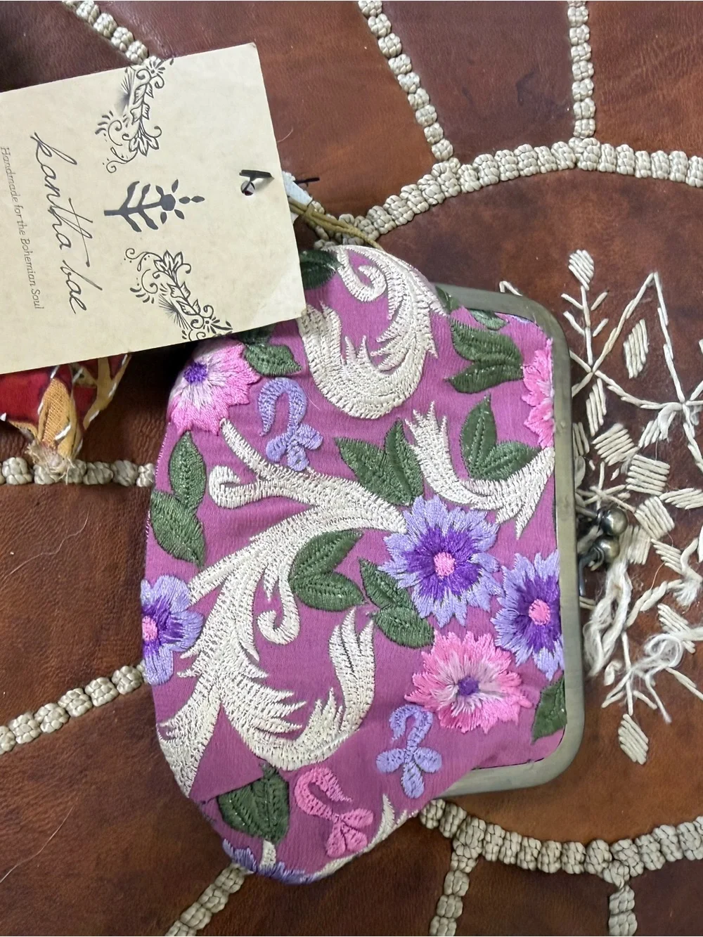 Embroidered Floral Coin Purse - Lavender - Picture 1 of 1
